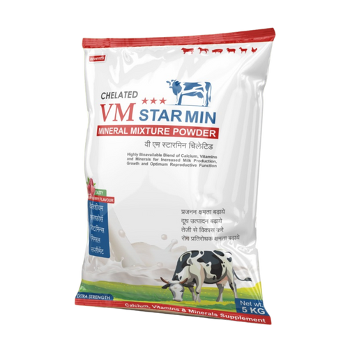VM Starmin Mineral Mixture Blend - Livestock Supplement with Calcium, Phosphorus, and Vitamins A, D3, B2, E, K, B12. Customized dosages for Cattle, Horses, Sheep, Goats, Pigs, and Fish. Improved Milk Production, Enhanced Conception Rates, Optimal Growth. Noventis Healthcare.