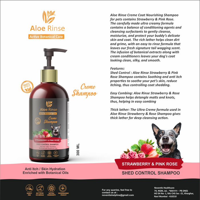 Aloe Rinse Ultra Crème Shed Control Shampoo – Moisturizing formula with Aloe Vera & Oat Protein for a healthy, soft pet coat