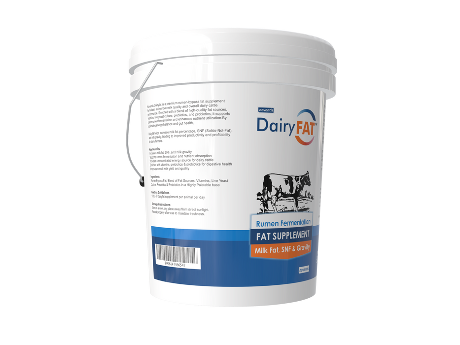 Noventis Dairyfat – Rumen-Bypass Fat Supplement for Dairy Cattle | Boosts Milk Fat %, SNF, Milk Gravity & Yield | Energy-Rich Formula with Vitamins, Prebiotics, Probiotics & Live Yeast Culture