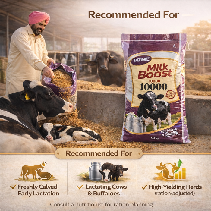 PRIME® Milk Boost 10000 Feed – High-TDN, Vitamin-Fortified Compound Feed for Lactating Cows & Buffaloes