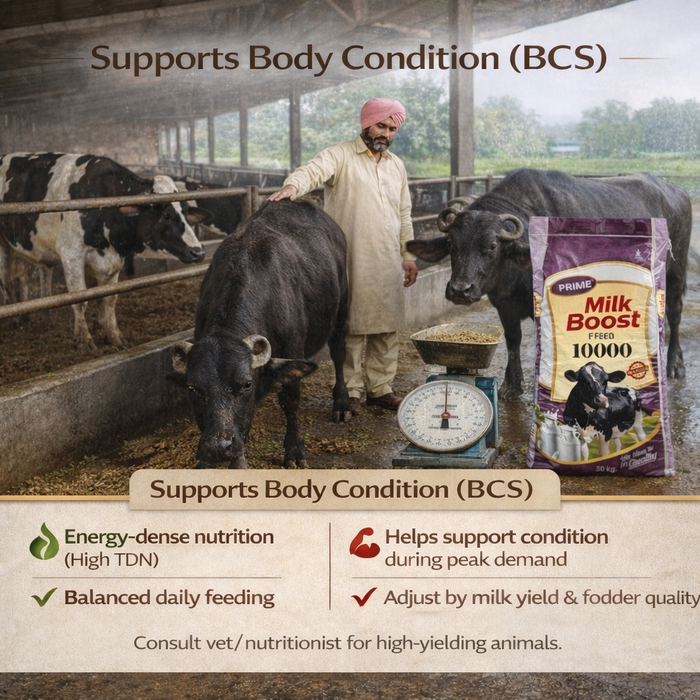 PRIME® Milk Boost 10000 Feed – High-TDN, Vitamin-Fortified Compound Feed for Lactating Cows & Buffaloes