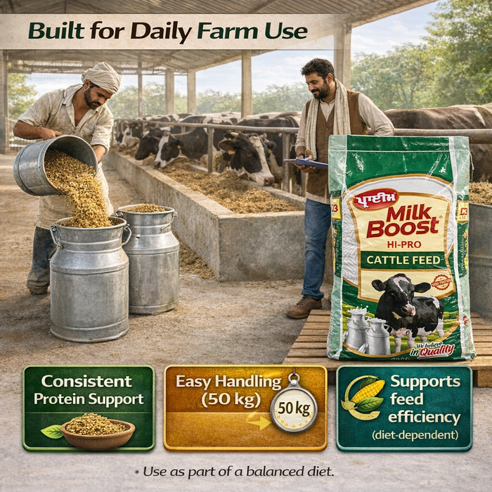 PRIME® MILK BOOST HI-PRO Cattle Feed 50 kg | High-Protein Compound Feed for Lactating Cows & Buffaloes | Supports Milk Yield, Fat & SNF  | With Yeast & Biotin