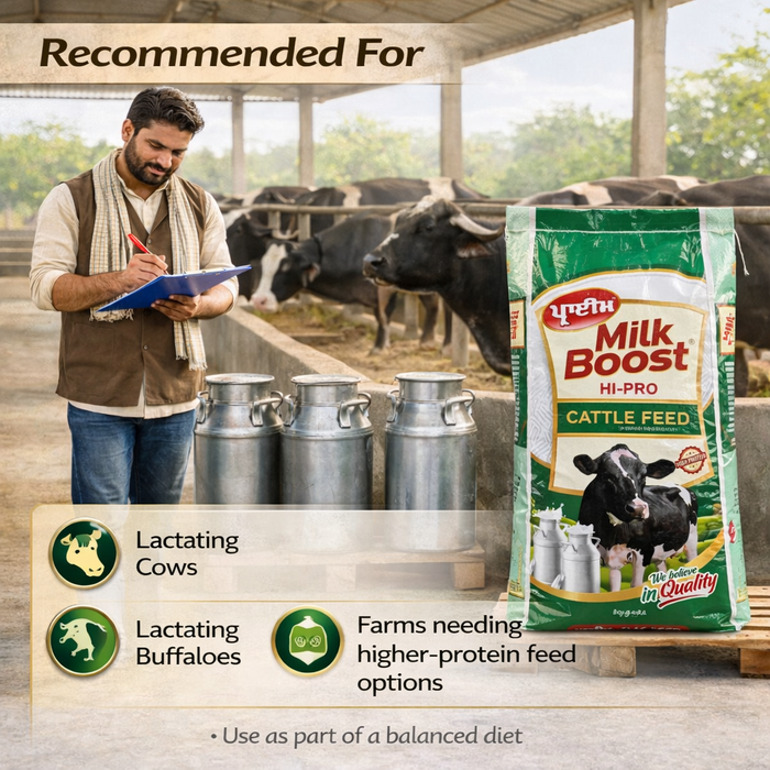 PRIME® MILK BOOST HI-PRO Cattle Feed 50 kg | High-Protein Compound Feed for Lactating Cows & Buffaloes | Supports Milk Yield, Fat & SNF  | With Yeast & Biotin