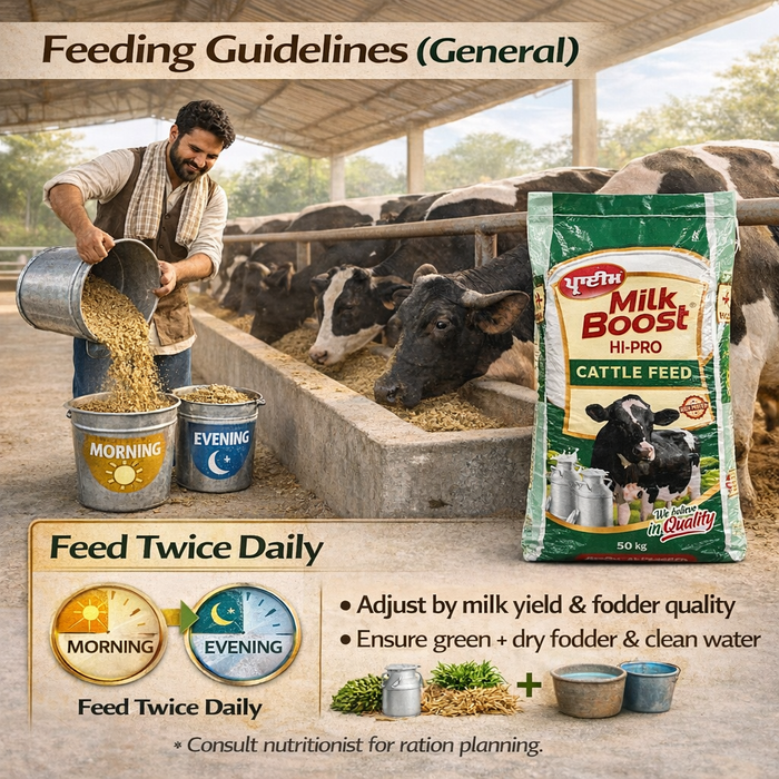 PRIME® MILK BOOST HI-PRO Cattle Feed 50 kg | High-Protein Compound Feed for Lactating Cows & Buffaloes | Supports Milk Yield, Fat & SNF  | With Yeast & Biotin