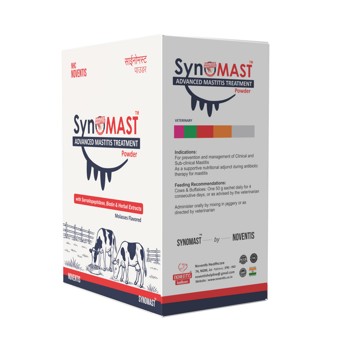 Synomast™ Udder Health Supplement for Cows & Buffaloes – 200g | Advanced Mastitis & Fibrosis Treatment Powder with Serratiopeptidase & Herbal Extracts