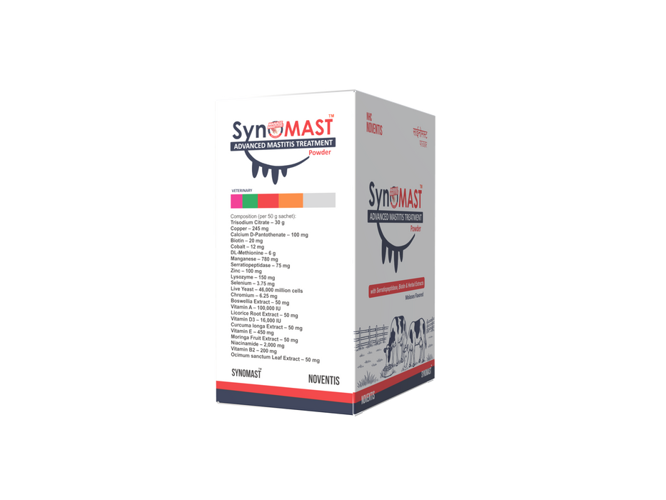 Synomast™ Udder Health Supplement for Cows & Buffaloes – 200g | Advanced Mastitis & Fibrosis Treatment Powder with Serratiopeptidase & Herbal Extracts