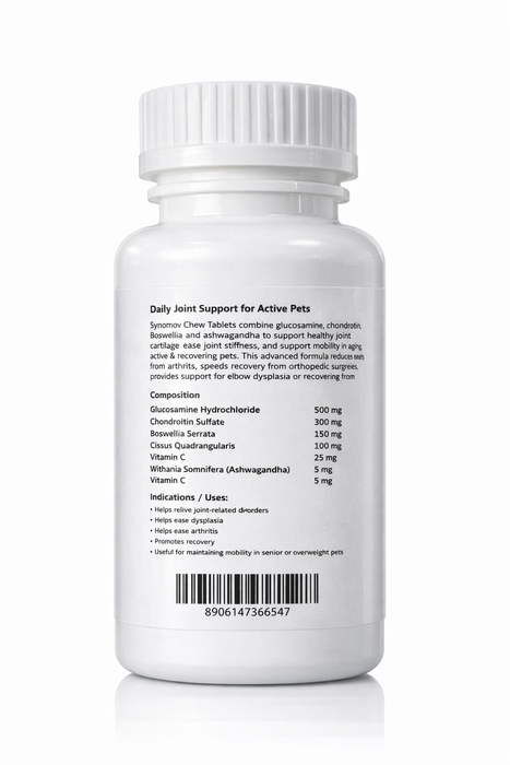Synomov Daily Joint Support ChewTabs for Dogs & Cats – Glucosamine, Chondroitin, Cissus & Boswellia – Promotes Mobility, Eases Joint Stiffness, Supports Recovery – 60 Tabs