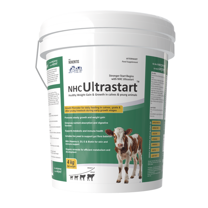 NHC Ultrastart supplement container with a cow illustration on a white background