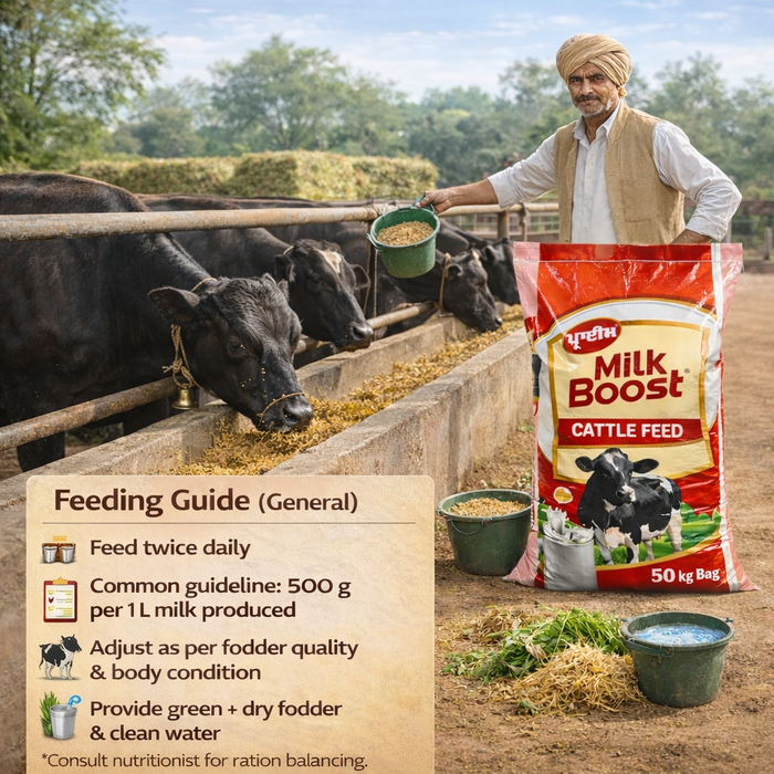 PRIME® MILK BOOST Compound Cattle Feed 50 kg | 20–22% Protein | Supports High Milk Yield, Fat &amp; SNF | Improves Digestion & Feed Efficiency | Balanced Nutrition for Lactating Cows & Buffaloes