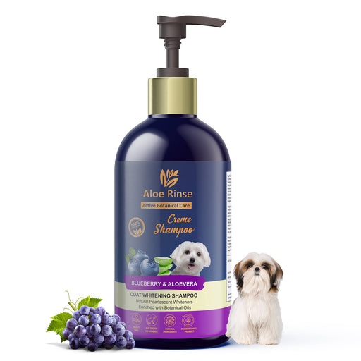 Aloe Rinse Creme White and Bright Coat Shampoo for pets contains Natural Pearlescent Whiteners along with Blueberry and Aloe vera The carefully made ultra creamy formula contains a balance of conditioning agents and cleansing surfactants to gently cleanse, moisturize, and protect your buddy’s delicate skin and coat.