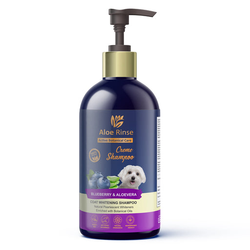 Aloe Rinse Creme White and Bright Coat Shampoo for pets contains Natural Pearlescent Whiteners along with Blueberry and Aloe vera The carefully made ultra creamy formula contains a balance of conditioning agents and cleansing surfactants to gently cleanse, moisturize, and protect your buddy’s delicate skin and coat.
